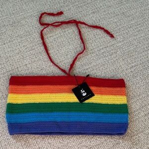 Vibrant Rainbow Striped Kids Crochet Bag